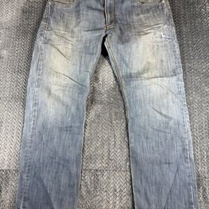 Levis 514 Jeans Mens 38x30 Blue Straight Stretch Denim Medium Wash Distressed